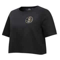 Brooklyn Nets Pro Standard Women's Holiday Glam Boxy T-Shirt - Black online