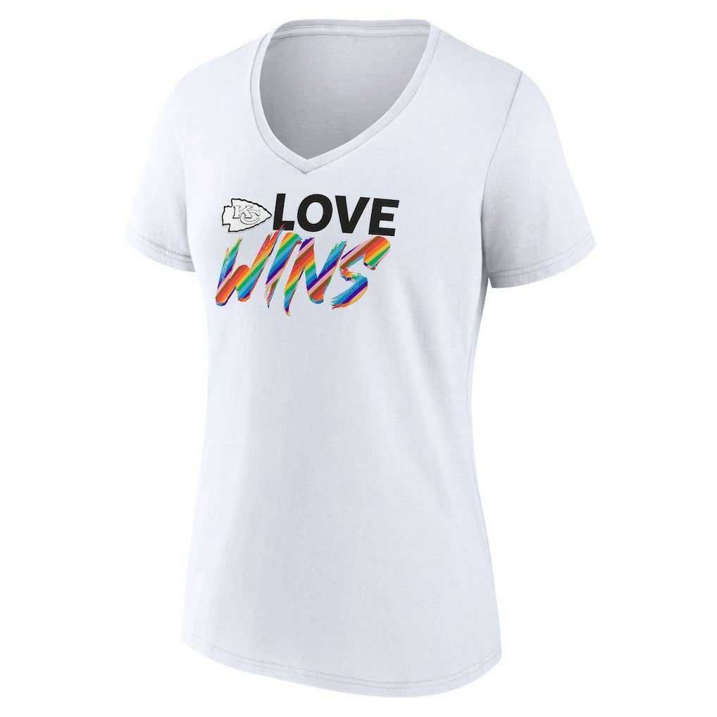 Kansas City Chiefs Women's Love Wins V-Neck T-Shirt - White cheap