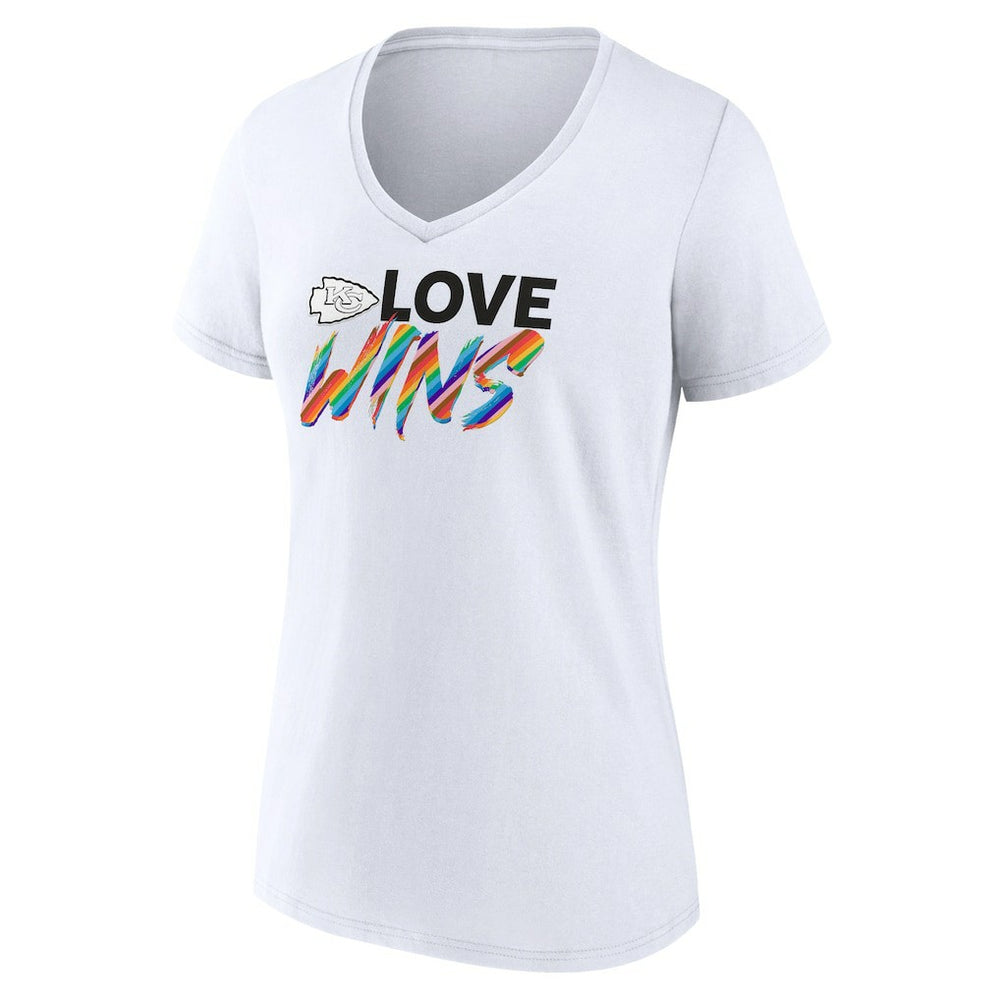 Kansas City Chiefs Women's Love Wins V-Neck T-Shirt - White cheap