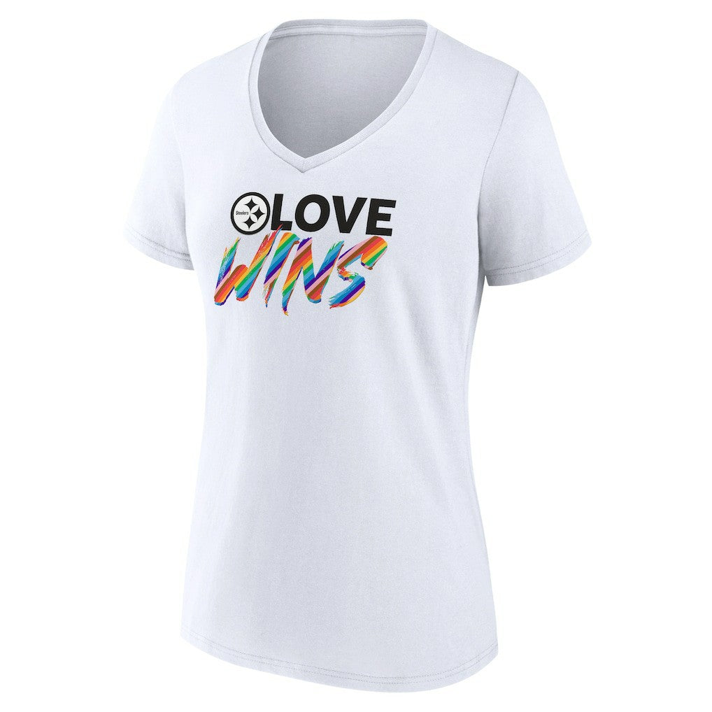 Pittsburgh Steelers Women's Love Wins V-Neck T-Shirt - White sale