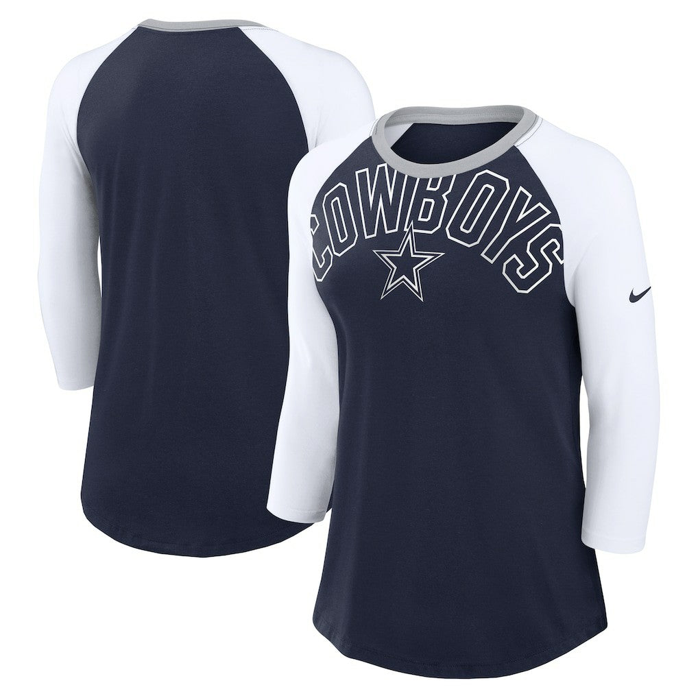 Dallas Cowboys Women's Knockout Arch Raglan Tri-Blend 3/4-Sleeve T-Shirt - Navy/White sale