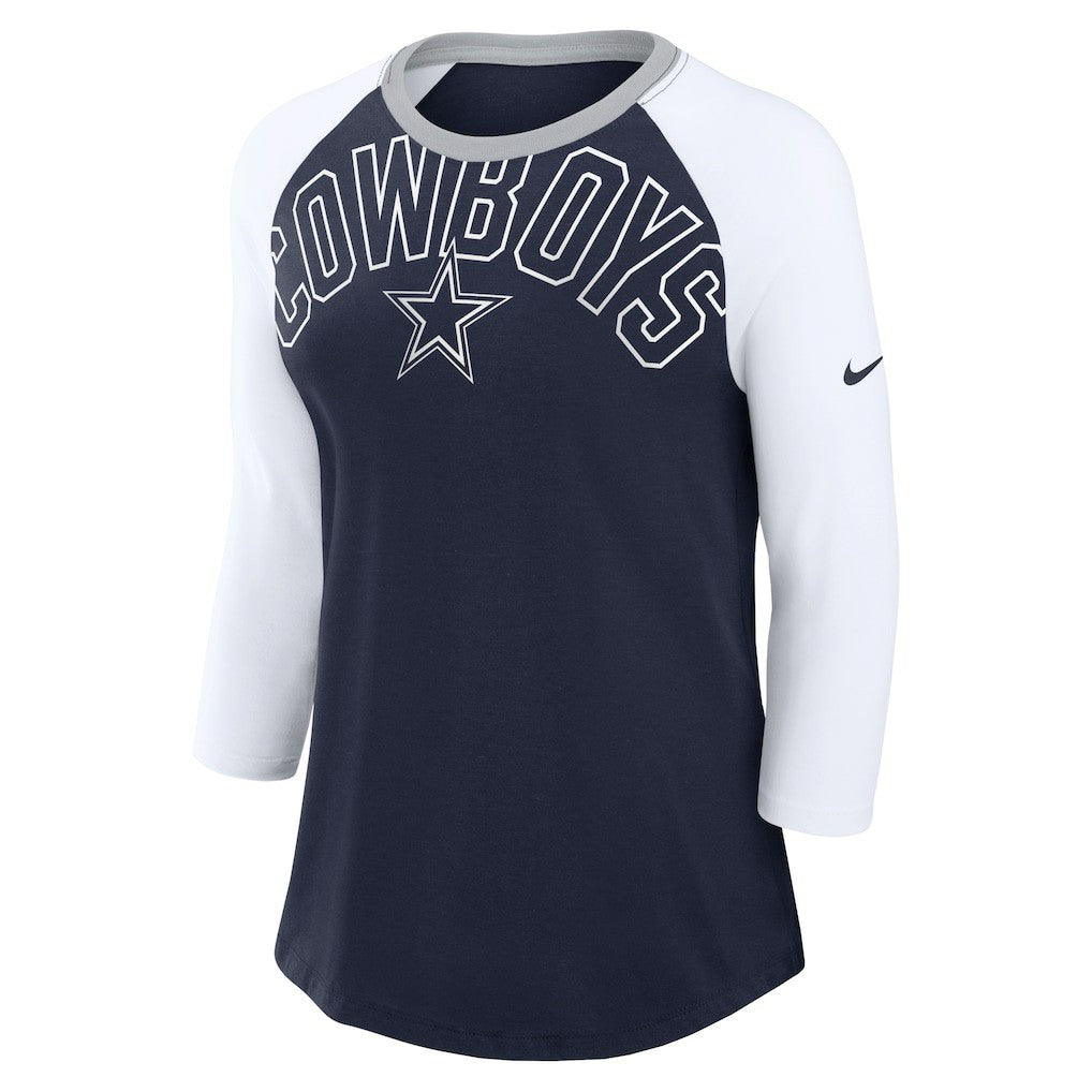 Dallas Cowboys Women's Knockout Arch Raglan Tri-Blend 3/4-Sleeve T-Shirt - Navy/White sale