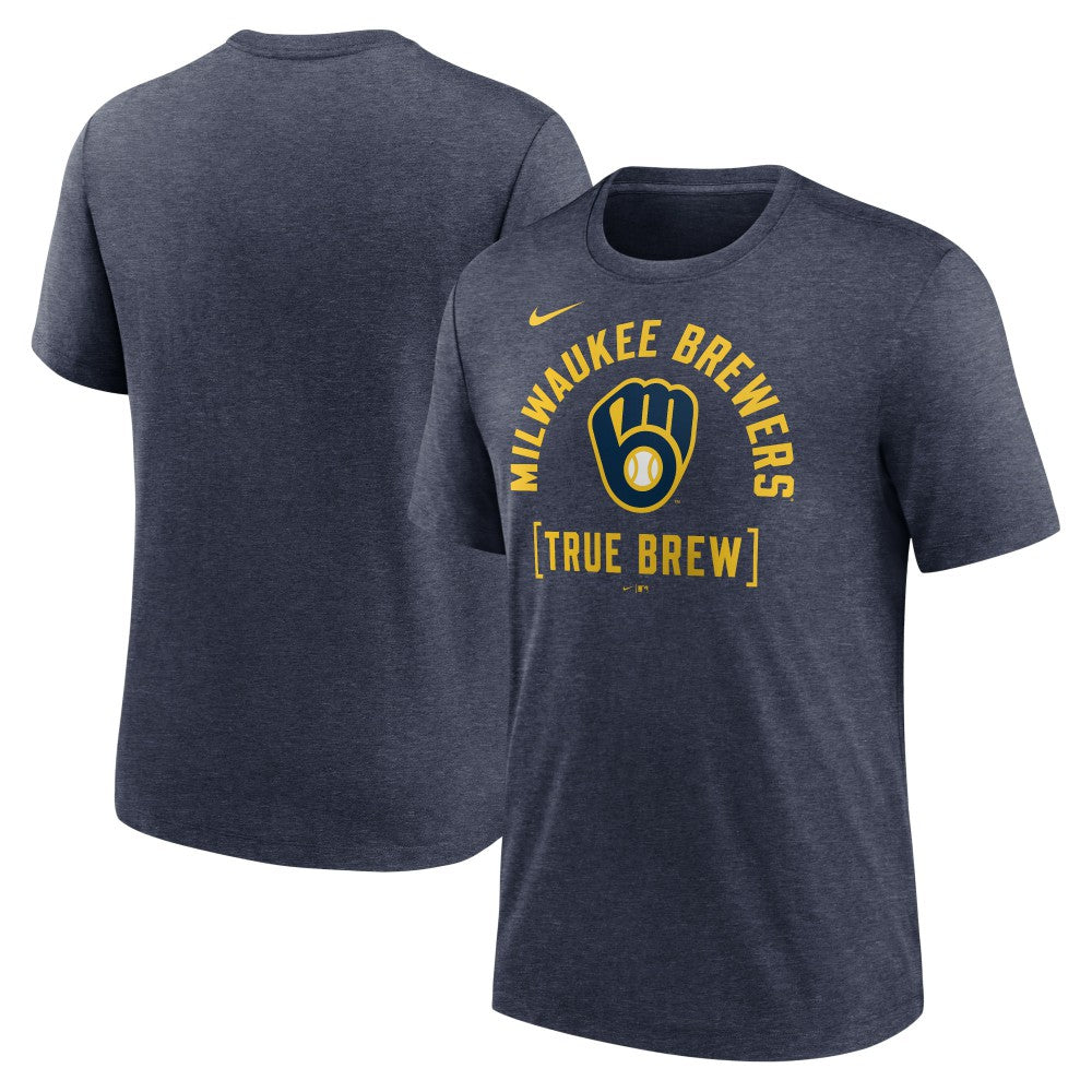 Milwaukee Brewers Swing Big Tri-Blend T-Shirt Heather Navy