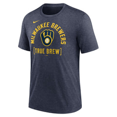 Milwaukee Brewers Swing Big Tri-Blend T-Shirt Heather Navy