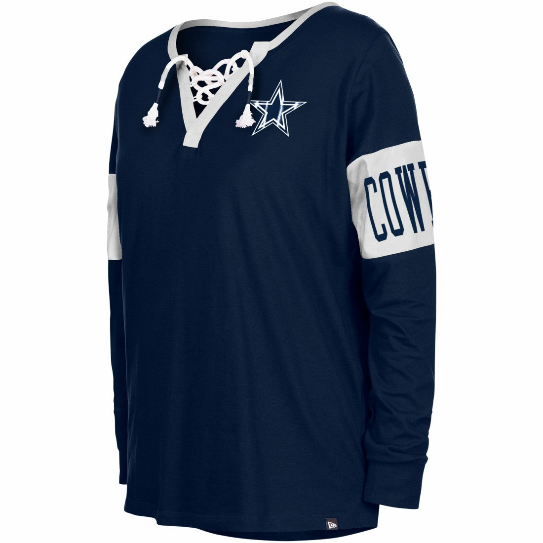 Dallas Cowboys New Era Women's Lace-Up Notch Neck Long Sleeve T-Shirt - Navy outlet