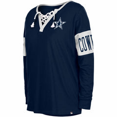 Dallas Cowboys New Era Women's Lace-Up Notch Neck Long Sleeve T-Shirt - Navy outlet
