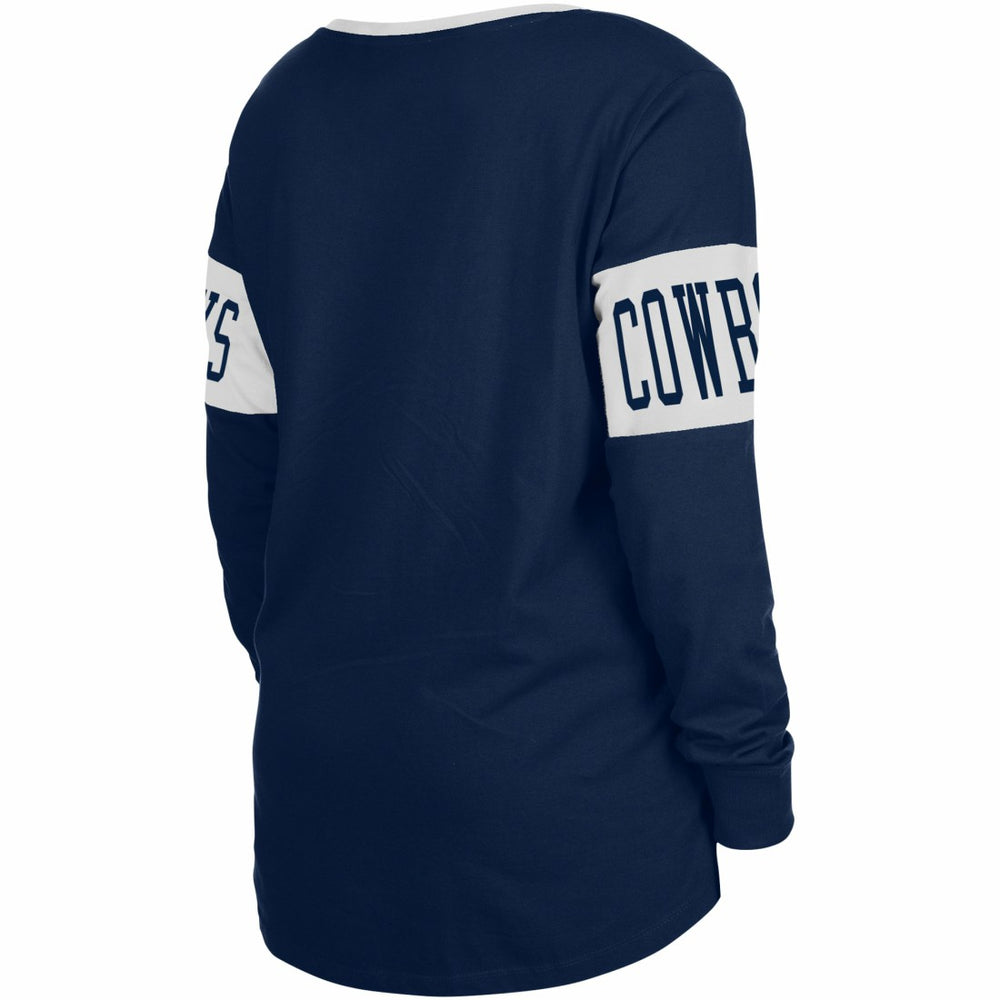 Dallas Cowboys New Era Women's Lace-Up Notch Neck Long Sleeve T-Shirt - Navy outlet