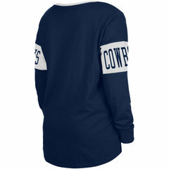Dallas Cowboys New Era Women's Lace-Up Notch Neck Long Sleeve T-Shirt - Navy outlet