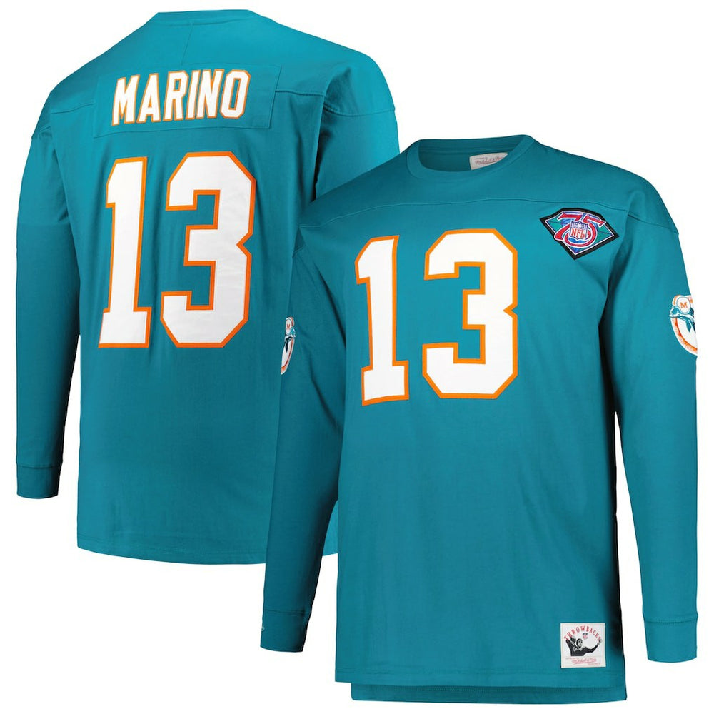 Dan Marino Miami Dolphins Big & Tall Cut & Sew Player Name & Number Long Sleeve T-Shirt - Aqua sale