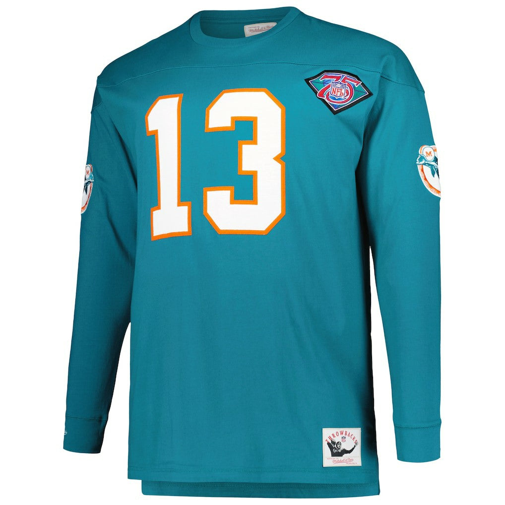 Dan Marino Miami Dolphins Big & Tall Cut & Sew Player Name & Number Long Sleeve T-Shirt - Aqua sale