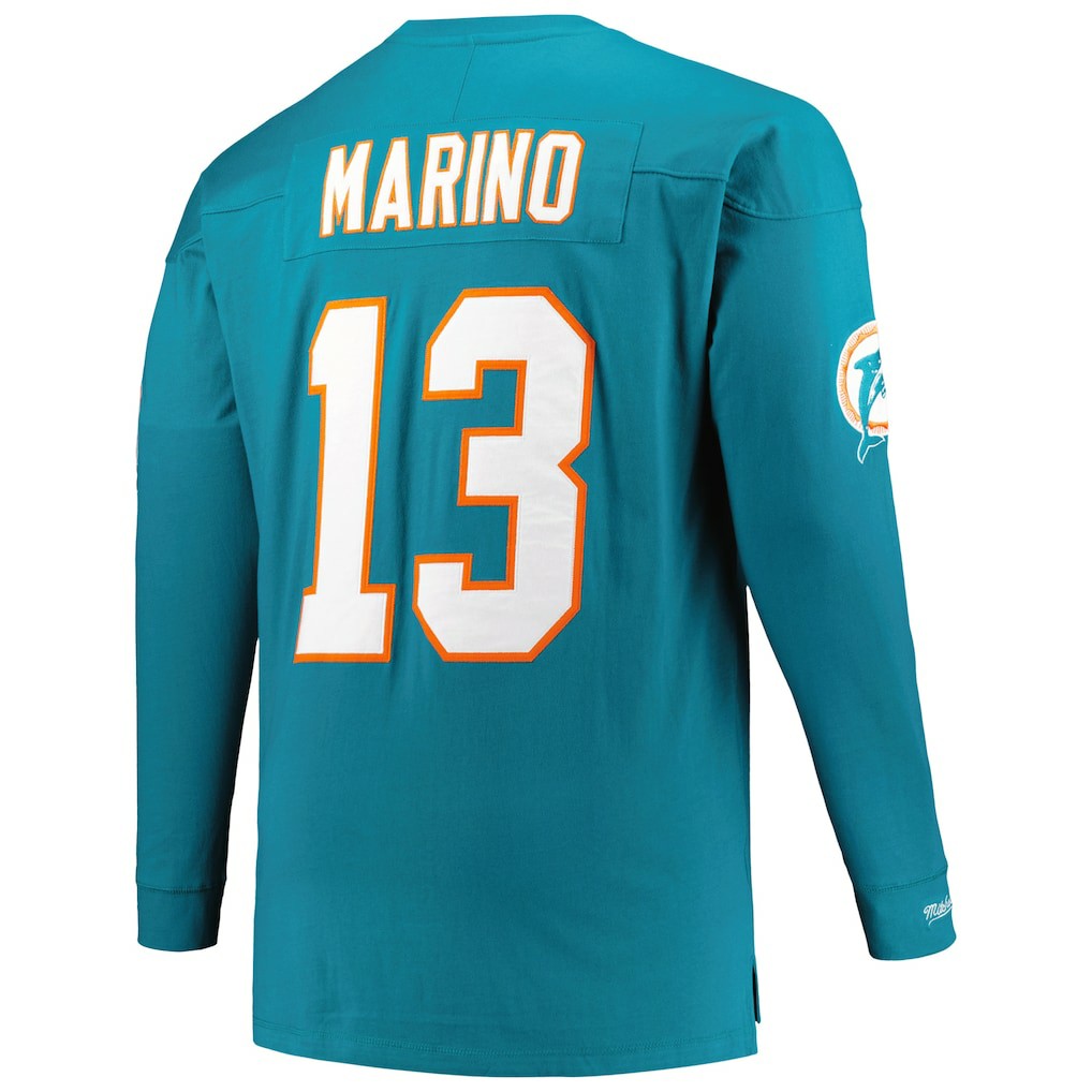 Dan Marino Miami Dolphins Big & Tall Cut & Sew Player Name & Number Long Sleeve T-Shirt - Aqua sale