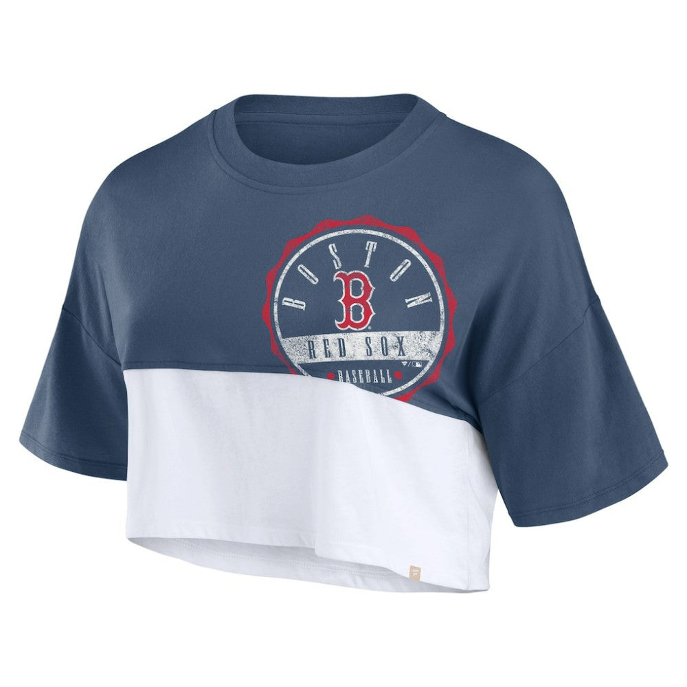 Boston Red Sox Women's Color Split Boxy Cropped T-Shirt Navy/White