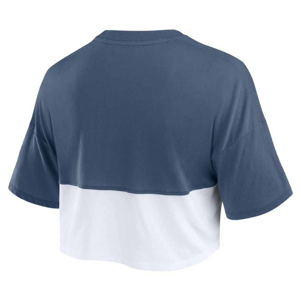 Boston Red Sox Women's Color Split Boxy Cropped T-Shirt Navy/White