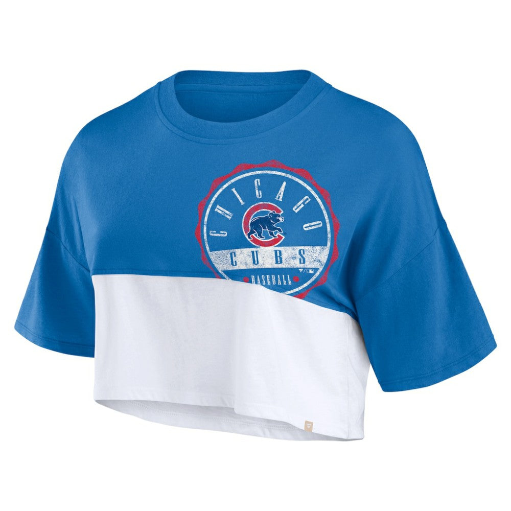 Chicago Cubs Women's Color Split Boxy Cropped T-Shirt Royal/White