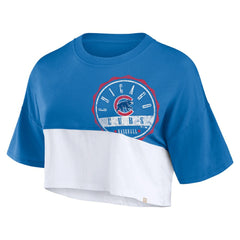 Chicago Cubs Women's Color Split Boxy Cropped T-Shirt Royal/White
