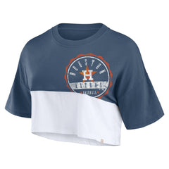 Houston Astros Women's Color Split Boxy Cropped T-Shirt Navy/White