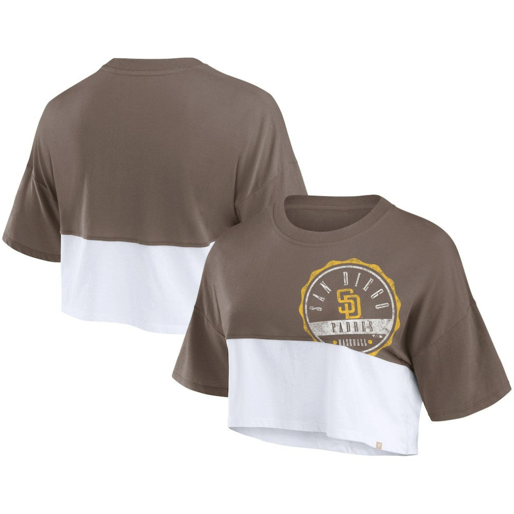 San Diego Padres Women's Color Split Boxy Cropped T-Shirt Brown/White