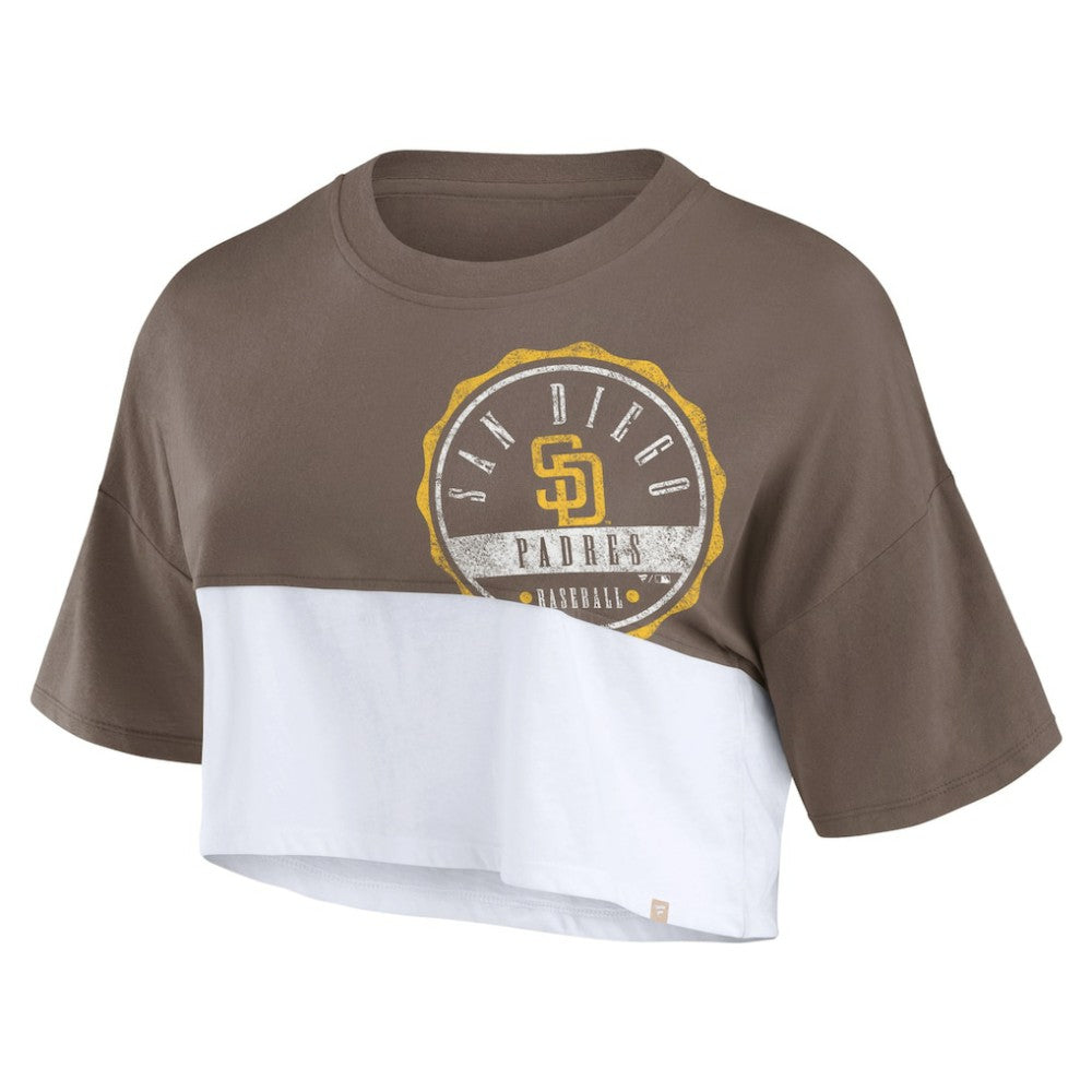 San Diego Padres Women's Color Split Boxy Cropped T-Shirt Brown/White