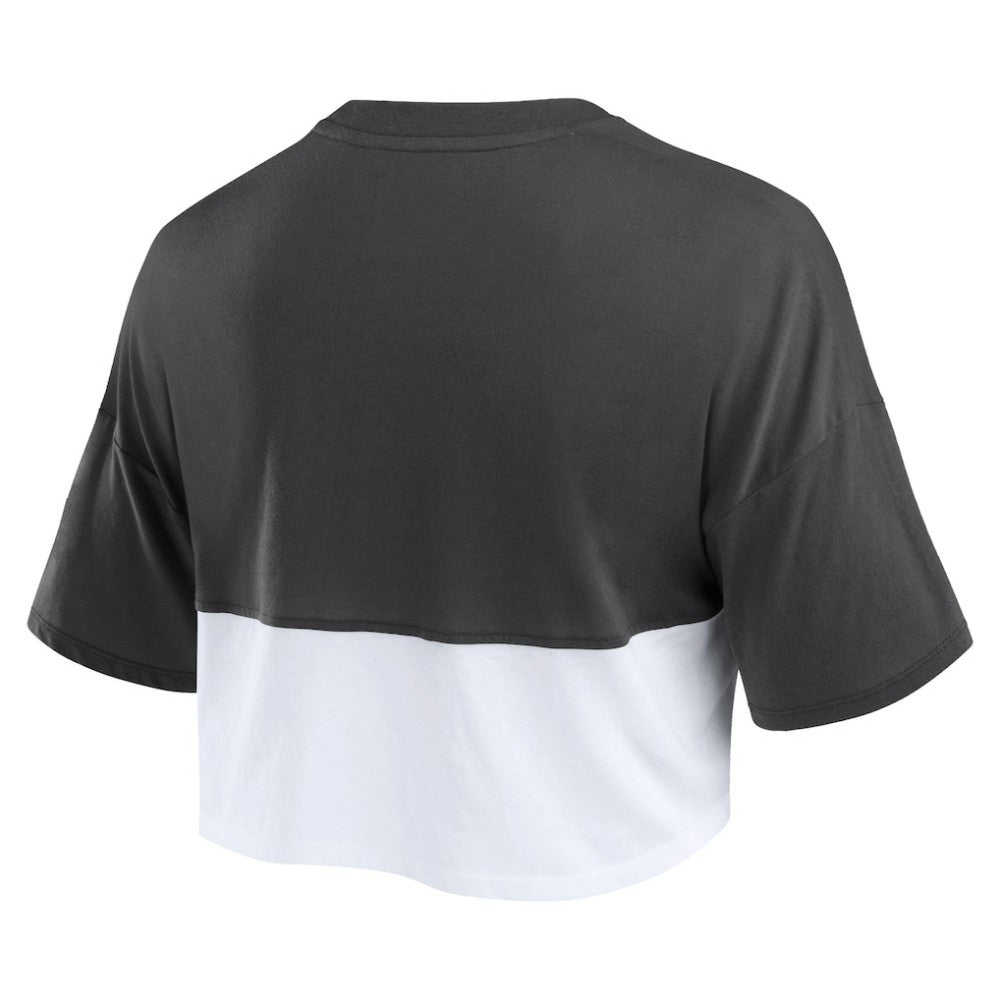 San Francisco Giants Women's Color Split Boxy Cropped T-Shirt Heather Black/White