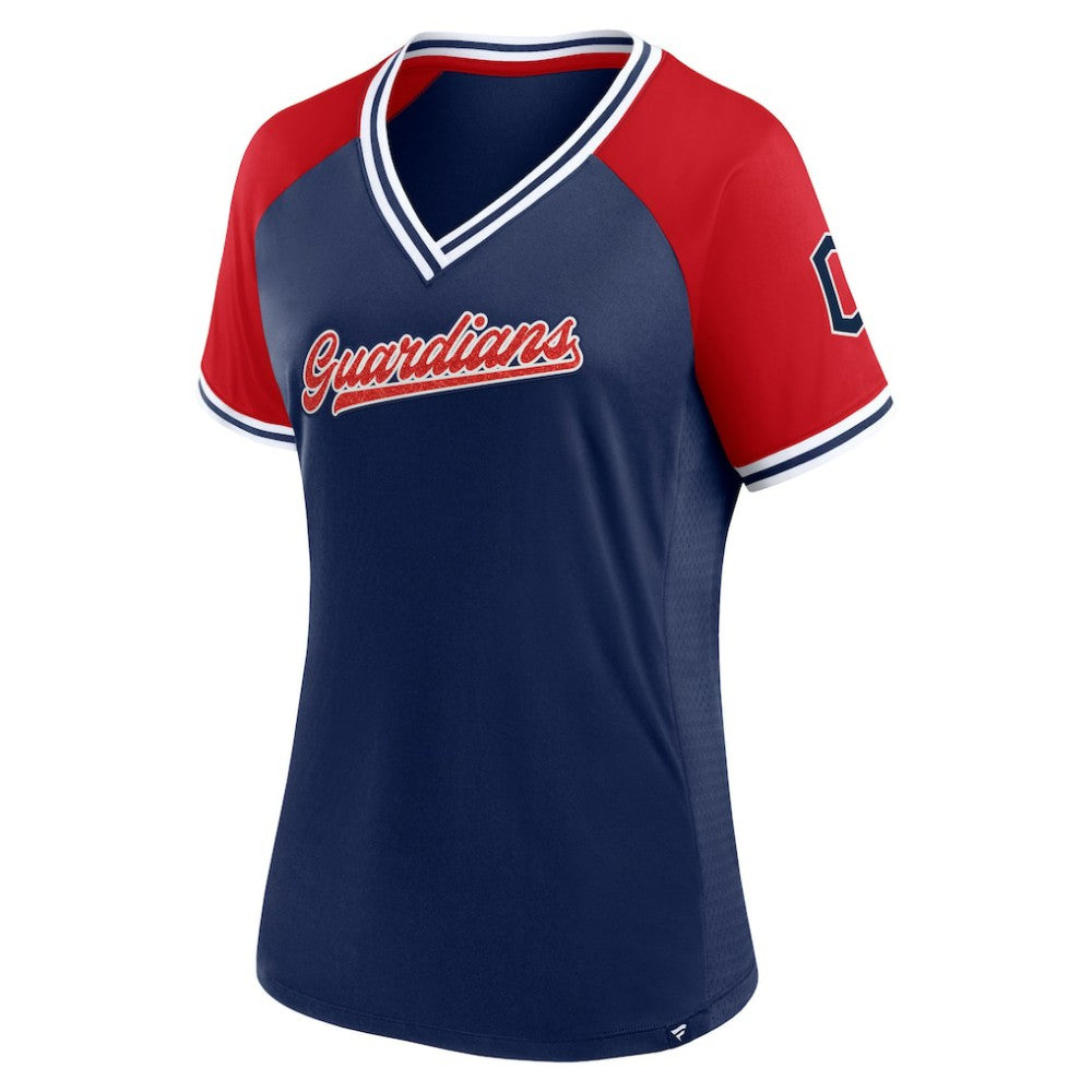Cleveland Guardians Women's Glitz & Glam League Diva Raglan V-Neck T-Shirt Navy
