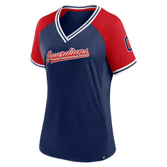 Cleveland Guardians Women's Glitz & Glam League Diva Raglan V-Neck T-Shirt Navy