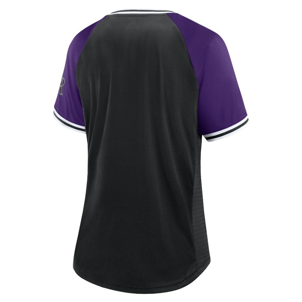 Colorado Rockies Women's Glitz & Glam League Diva Raglan V-Neck T-Shirt Black