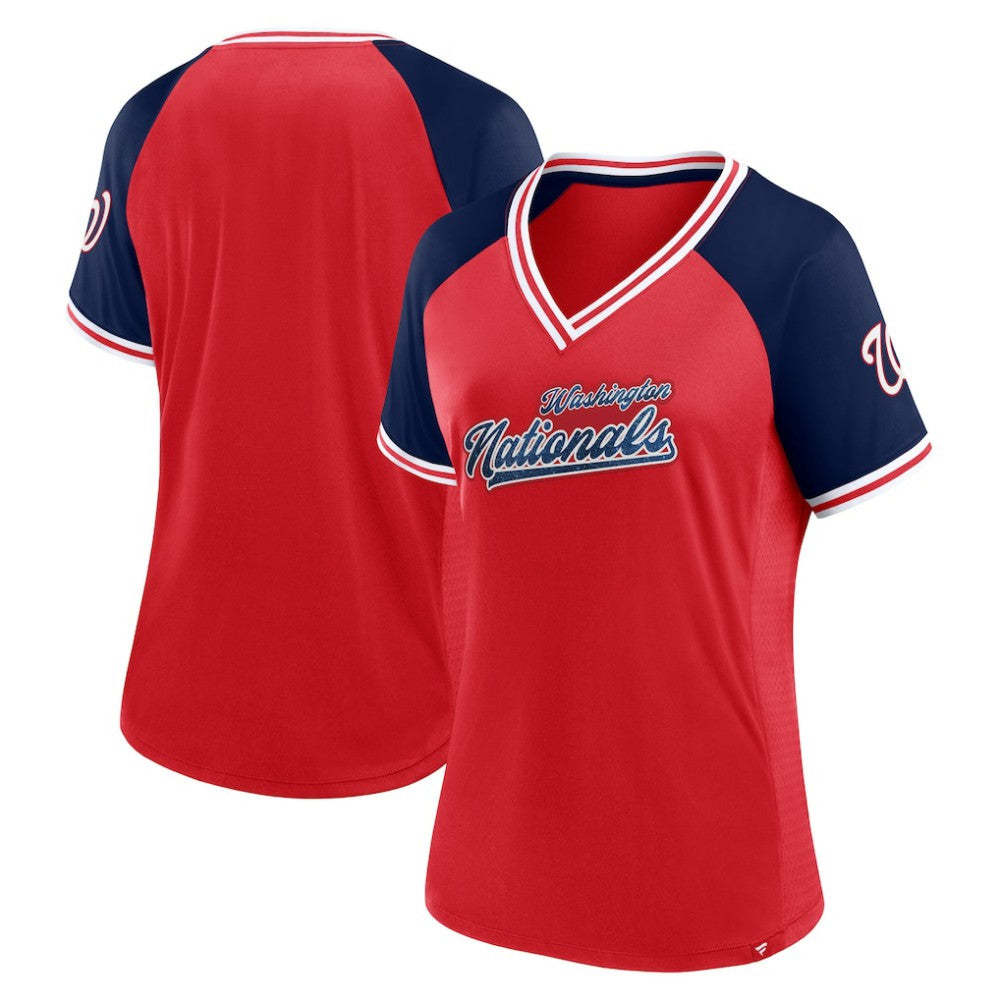 Washington Nationals Women's Glitz & Glam League Diva Raglan V-Neck T-Shirt Red