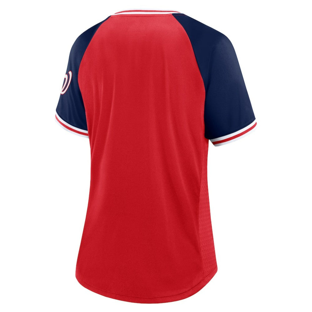 Washington Nationals Women's Glitz & Glam League Diva Raglan V-Neck T-Shirt Red