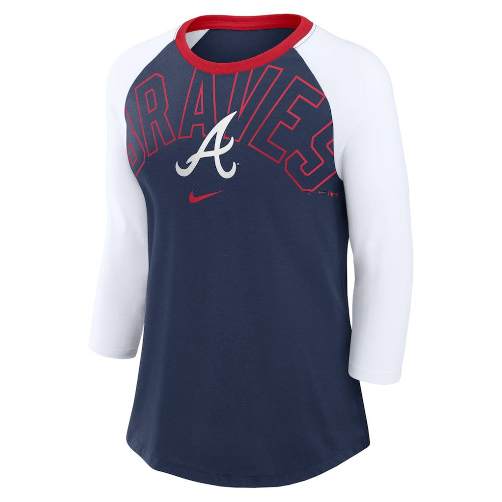 Atlanta Braves Women's Knockout Arch 3/4-Sleeve Raglan Tri-Blend T-Shirt Navy/White