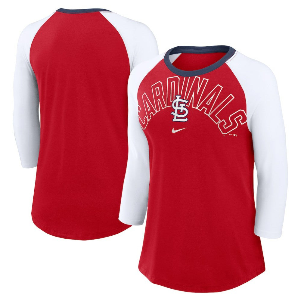 St. Louis Cardinals Women's Knockout Arch 3/4-Sleeve Raglan Tri-Blend T-Shirt Red/White