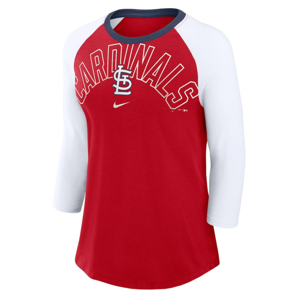 St. Louis Cardinals Women's Knockout Arch 3/4-Sleeve Raglan Tri-Blend T-Shirt Red/White