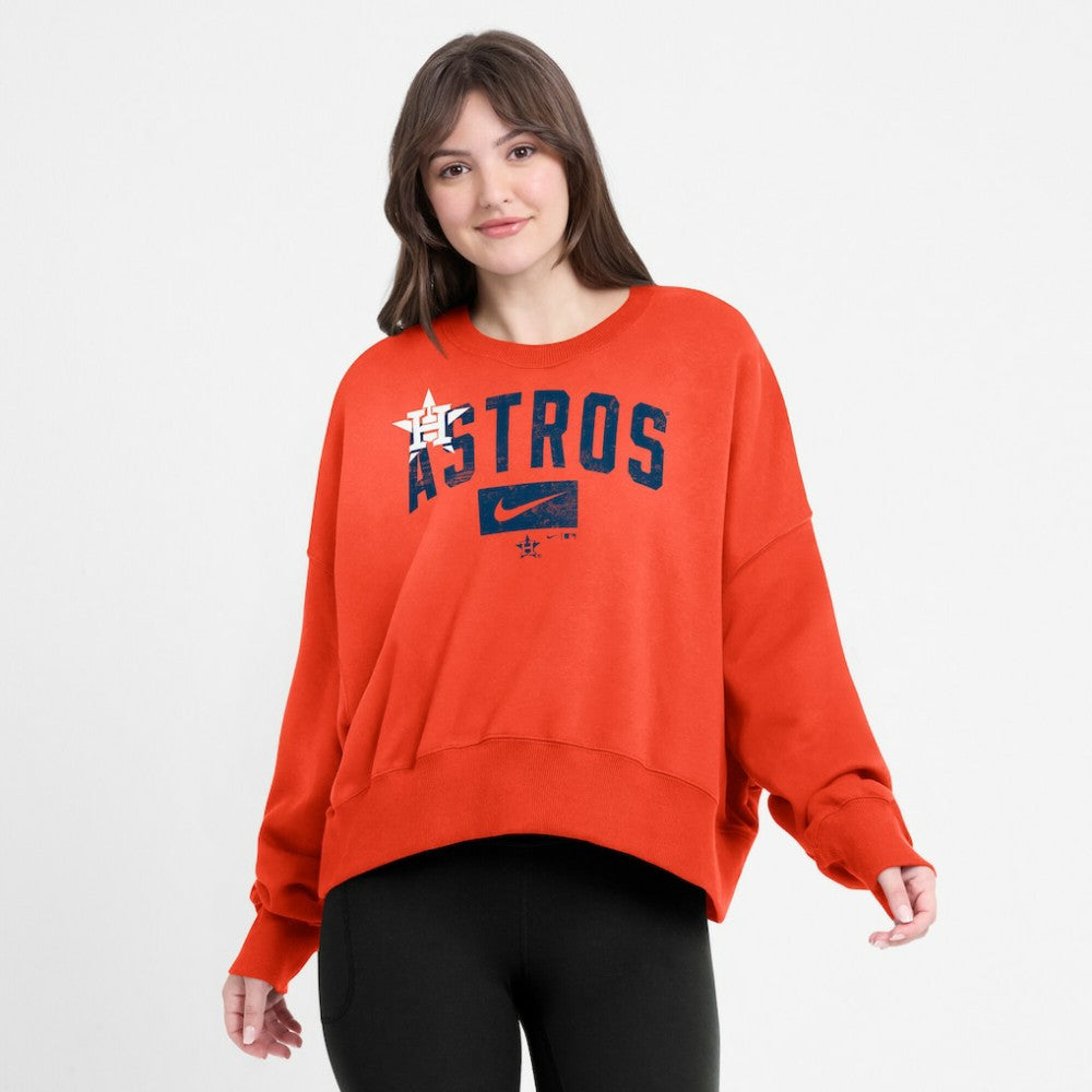 Houston Astros Women's Oversized Cropped Pullover Sweatshirt Orange