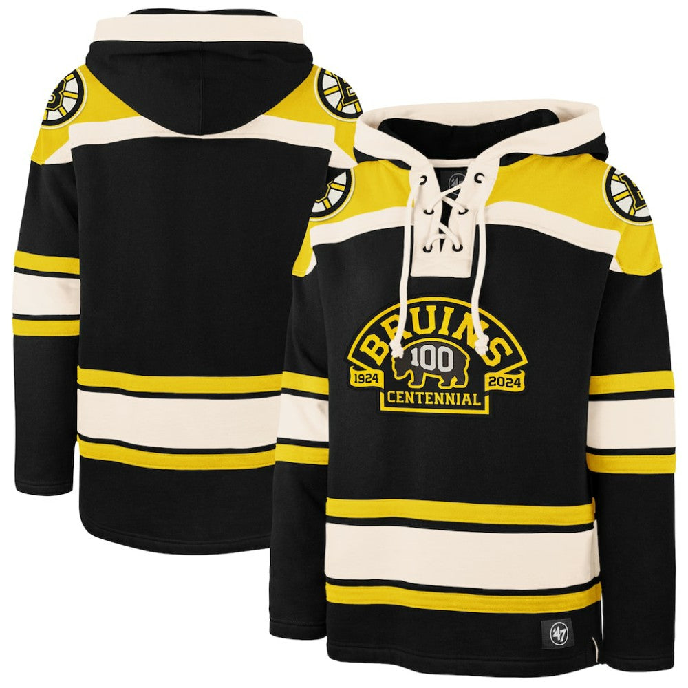 Boston Bruins '47 100th Anniversary Superior Lacer Pullover Hoodie - Black Hoodies