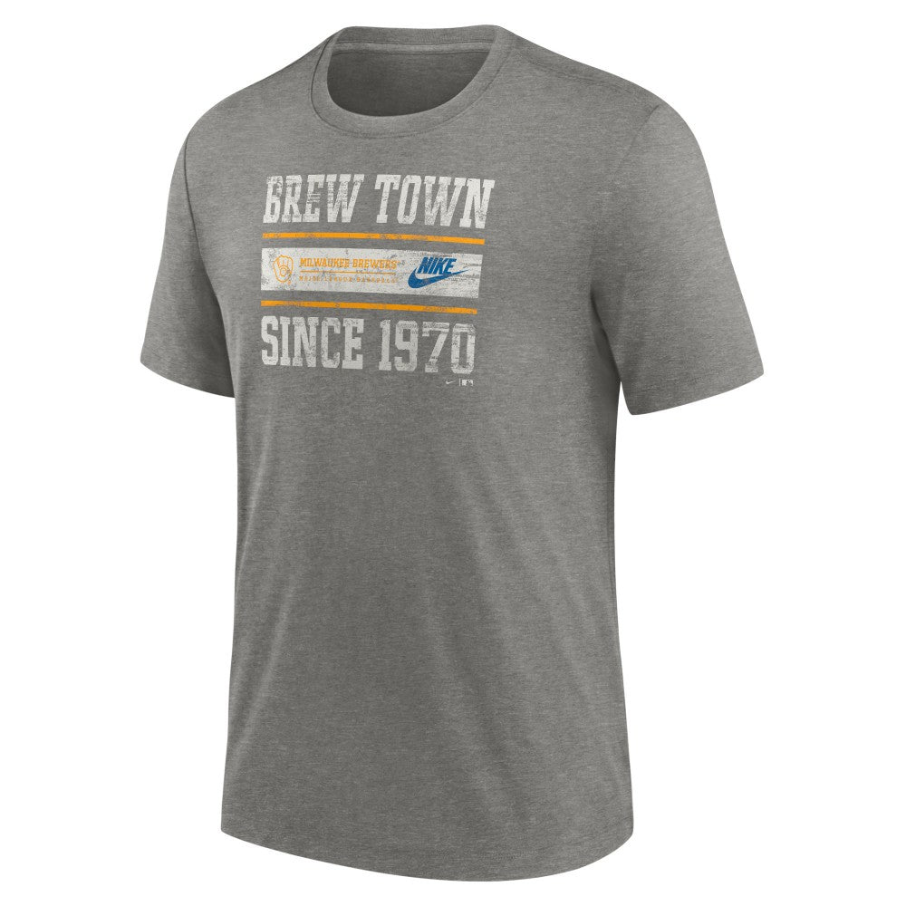 Milwaukee Brewers Cooperstown Collection Local Stack Tri-Blend T-Shirt Heather Charcoal