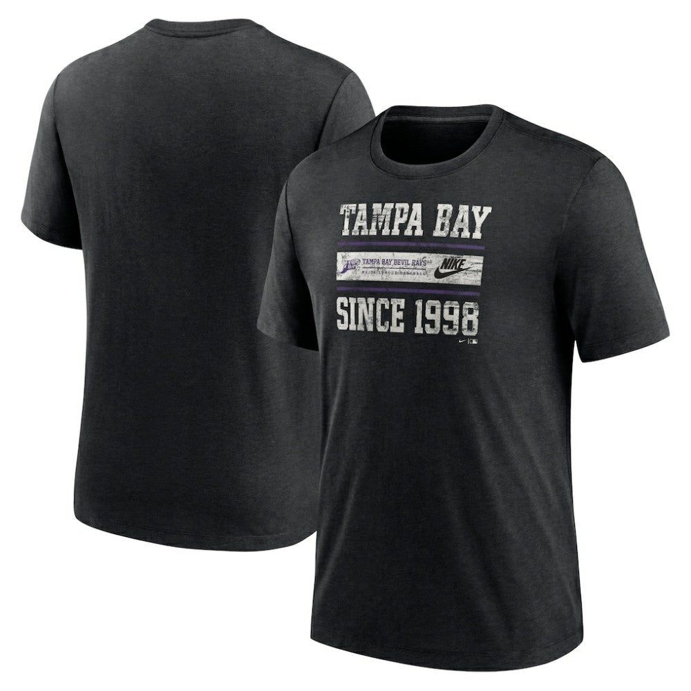 Tampa Bay Rays Cooperstown Collection Local Stack Tri-Blend T-Shirt Heather Black