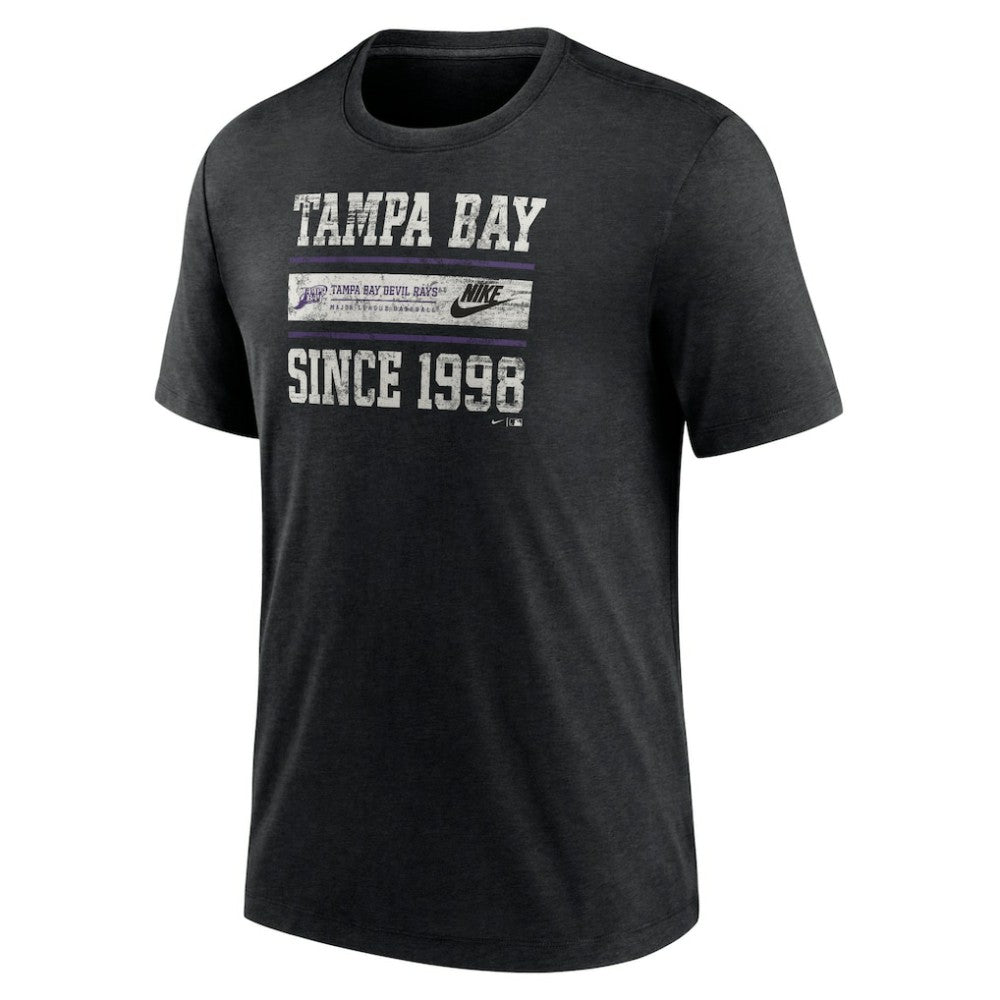 Tampa Bay Rays Cooperstown Collection Local Stack Tri-Blend T-Shirt Heather Black