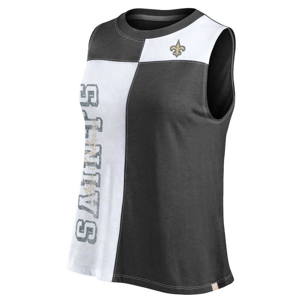 New Orleans Saints FanaticsWomen's Script Color Block Tank Top - Black/White for sale