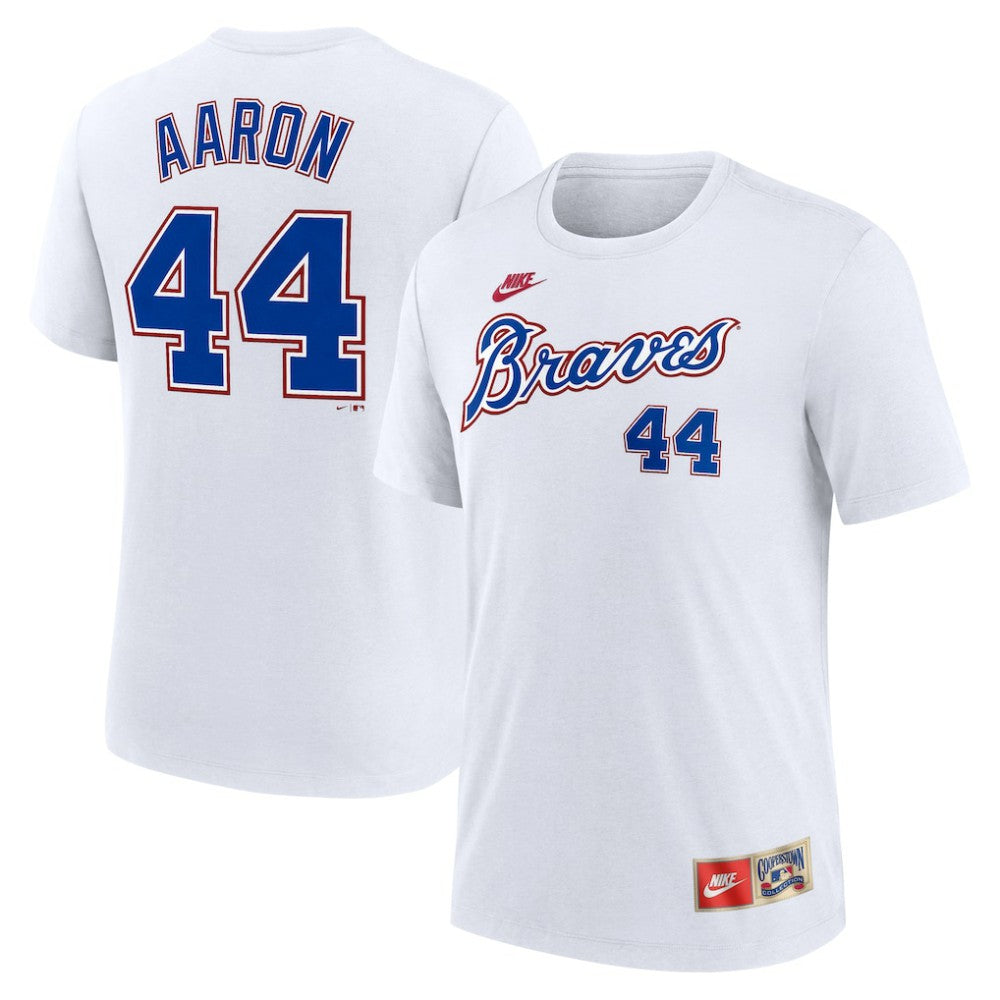 Hank Aaron Atlanta Braves Cooperstown Collection Tri-Blend Name & Number T-Shirt White