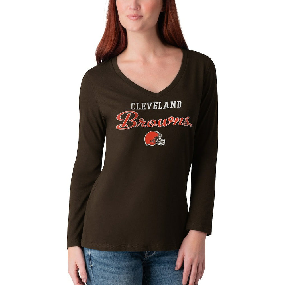 Cleveland Browns G-III 4Her by Carl Banks Women's Post Season Long Sleeve V-Neck T-Shirt - Brown on sale