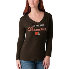 Cleveland Browns G-III 4Her by Carl Banks Women's Post Season Long Sleeve V-Neck T-Shirt - Brown on sale