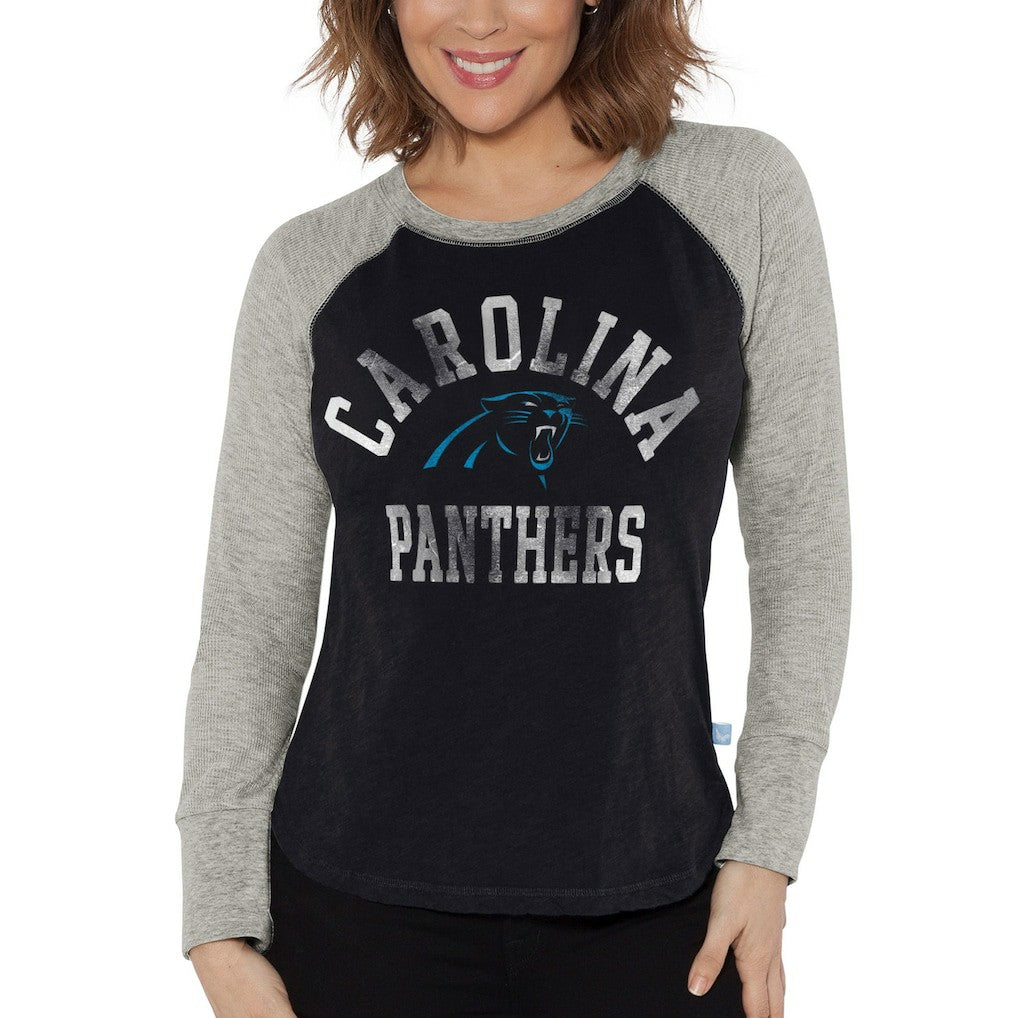 Carolina Panthers G-III 4Her by Carl Banks Women's Waffle Knit Raglan Long Sleeve T-Shirt - Black/Heather Gray sale