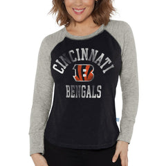 Cincinnati Bengals G-III 4Her by Carl Banks Women's Waffle Knit Raglan Long Sleeve T-Shirt - Black/Heather Gray cheap