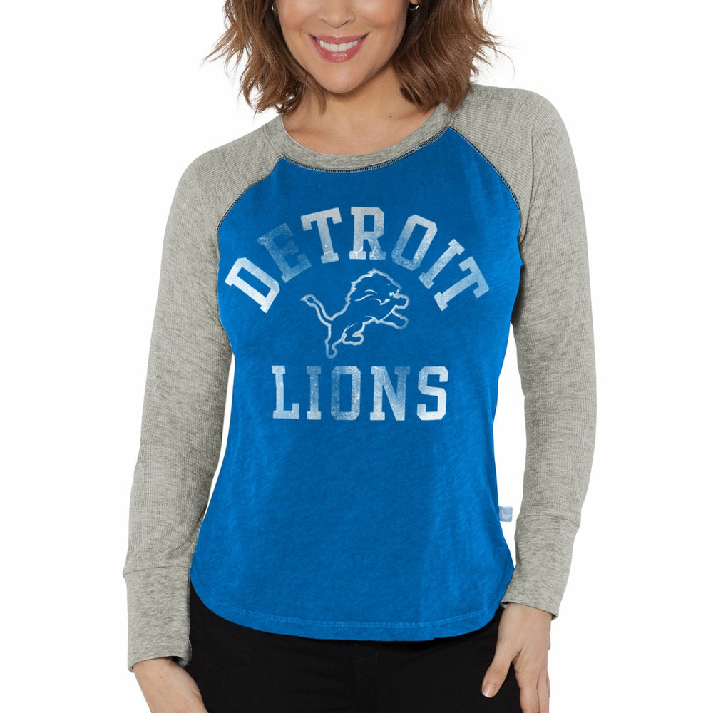 Detroit Lions G-III 4Her by Carl Banks Women's Waffle Knit Raglan Long Sleeve T-Shirt - Blue/Heather Gray sale