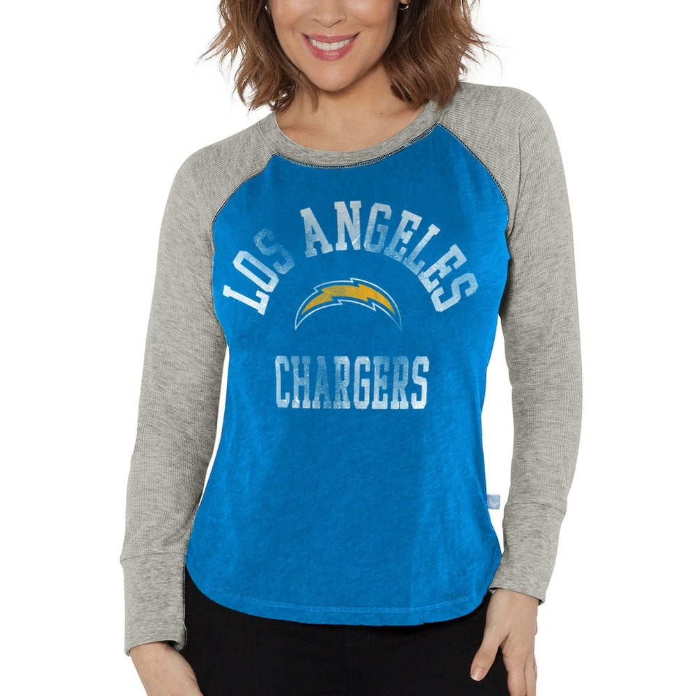 Los Angeles Chargers G-III 4Her by Carl Banks Women's Waffle Knit Raglan Long Sleeve T-Shirt - Powder Blue/Heather Gray cheap