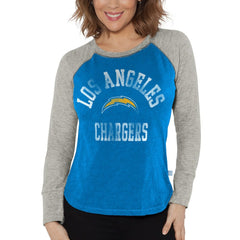 Los Angeles Chargers G-III 4Her by Carl Banks Women's Waffle Knit Raglan Long Sleeve T-Shirt - Powder Blue/Heather Gray cheap
