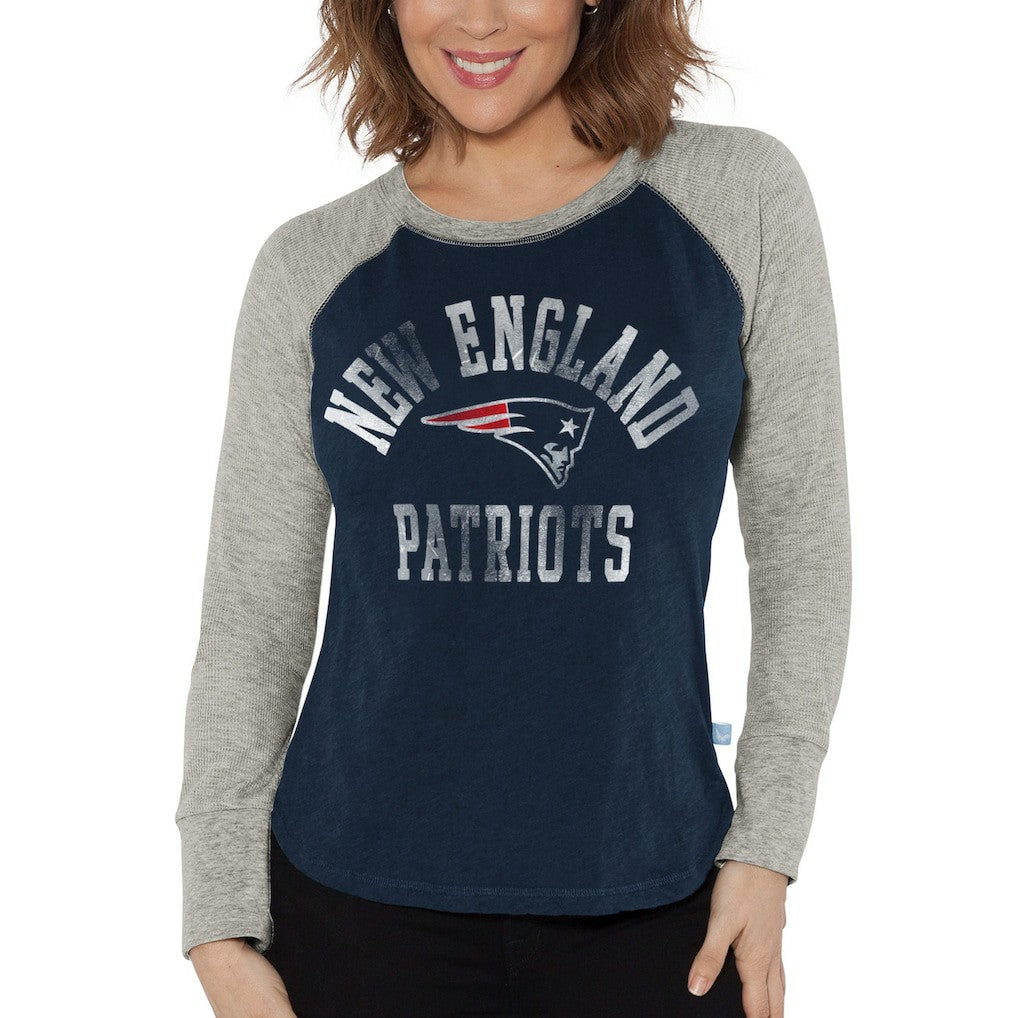 New England Patriots G-III 4Her by Carl Banks Women's Waffle Knit Raglan Long Sleeve T-Shirt - Navy/Heather Gray discount
