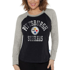 Pittsburgh Steelers G-III 4Her by Carl Banks Women's Waffle Knit Raglan Long Sleeve T-Shirt - Black/Heather Gray on sale