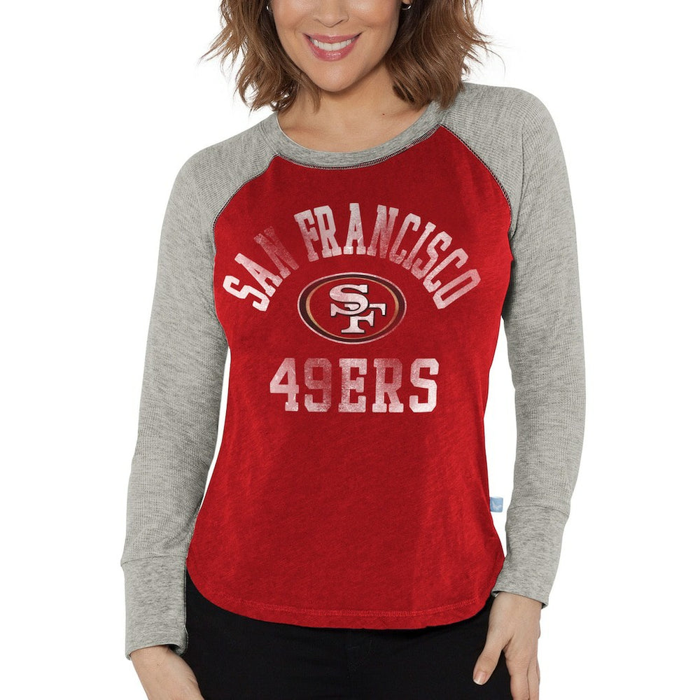 San Francisco 49ers G-III 4Her by Carl Banks Women's Waffle Knit Raglan Long Sleeve T-Shirt - Scarlet/Heather Gray sale