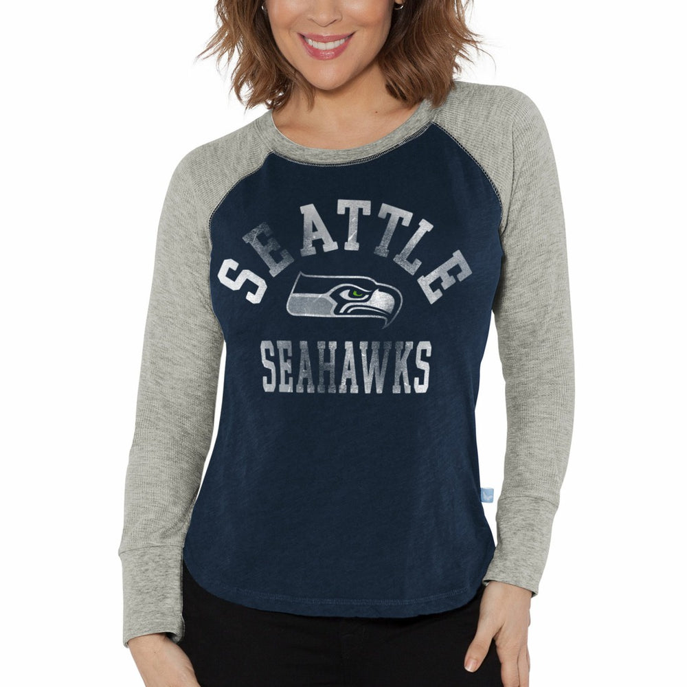 Seattle Seahawks G-III 4Her by Carl Banks Women's Waffle Knit Raglan Long Sleeve T-Shirt - College Navy/Heather Gray outlet