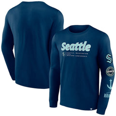 Seattle Kraken Fanatics Strike the Goal Long Sleeve T-Shirt - Deep Sea Blue T-shirts